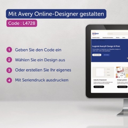 Beispiel für die Verwendung des Avery Zweckform Einsteckschilds am Computer mit Design-Anleitung.
