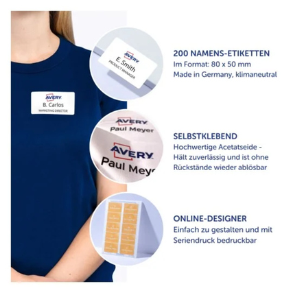 Rechteckige, selbstklebende Namensetiketten (80 x 50 mm) auf Textil mit individuellem Design.