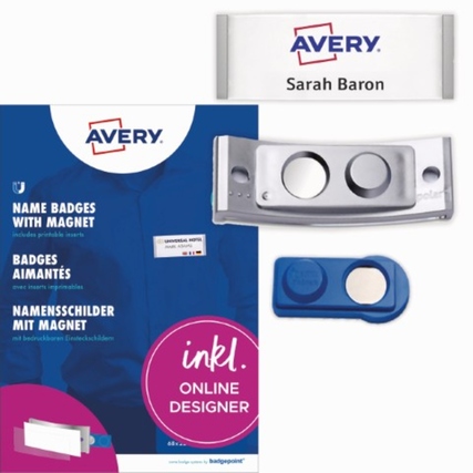 Avery Zweckform Namensschild polar® classic 65 x 30 mm (B x H) inkl. 2 Bogen (36 Namenskarten) Papier A4 weiß Magnet edelstahl 10 St./Pack.