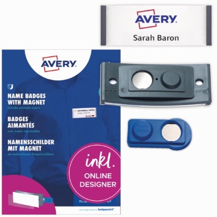 Avery Zweckform Namensschild polar® classic 65 x 30 mm (B x H) inkl. 5 Bogen (90 Namenskarten) Papier A4 weiß Magnet anthrazit 20 St./Pack.