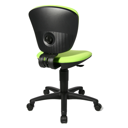 Kinderdrehstuhl mit ergonomischer Rückenlehne und gepolstertem Sitz in apfelgrün, Rückansicht.