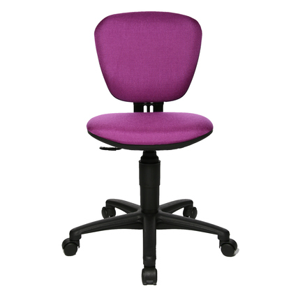 Lila Kinder-Drehstuhl mit ergonomischer Rückenlehne und verstellbarem Sitz auf stabilem Fußkreuz.