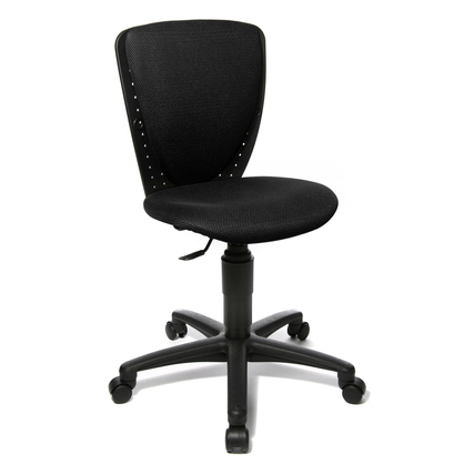 Schwarzer Kinderdrehstuhl mit hoher ergonomischer Rückenlehne und verstellbarem Sitz.