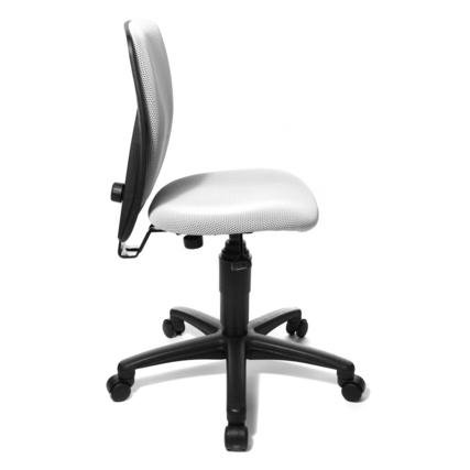 Kinderdrehstuhl in Weiß mit ergonomischer Rückenlehne und verstellbarem Sitz.