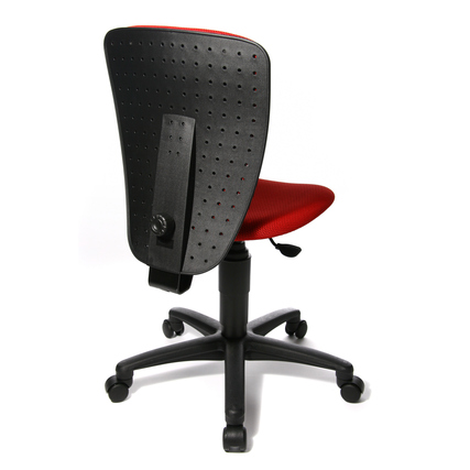 Drehstuhl für Kinder mit ergonomischer Rückenlehne und höhenverstellbarem Sitz in Rot.