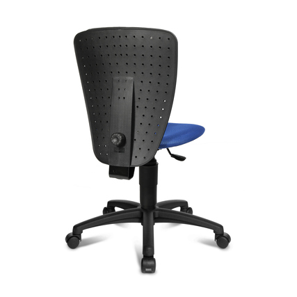 Kinderdrehstuhl mit ergonomischer Rückenlehne und gepolsterter Sitzfläche, von hinten sichtbar.