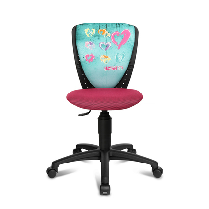 Bunter Kinderdrehstuhl mit ergonomischer Rückenlehne und gepolstertem Sitz in Pink.