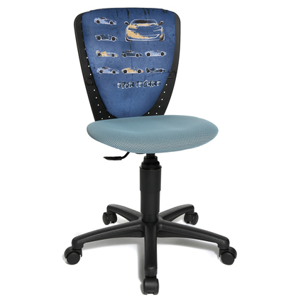 Drehstuhl für Kinder mit ergonomischer Rückenlehne und gepolstertem Sitz in sportlichem Design.