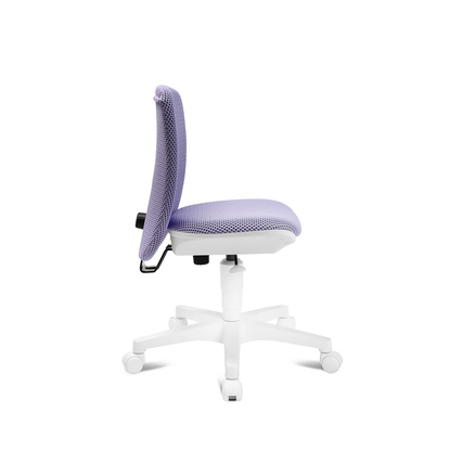 Kinderdrehstuhl in Fliederfarbe mit ergonomischer Rückenlehne und stufenloser Sitzhöhenverstellung.