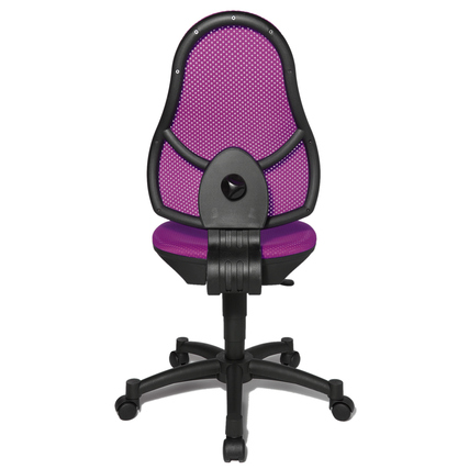 Violettes Kinderdrehstuhl-Design mit ergonomischer Rückenlehne und beweglicher Sitzfläche.