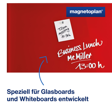 Transparente Magnete für Glas- und Whiteboards mit Notiz und dekorativem Hintergrund.