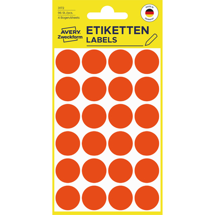 Avery Zweckform Markierungspunkt 18mm Papier leuchtrot 96 Etik./Pack.