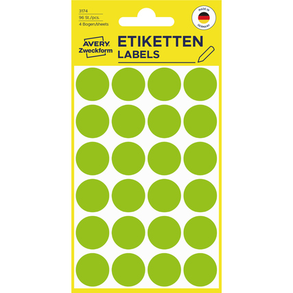 Avery Zweckform Markierungspunkt 18mm Papier leuchtgrün 96 Etik./Pack.