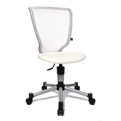 Weißer Kinderdrehstuhl mit ergonomischer Netzrückenlehne und gepolstertem Sitz.