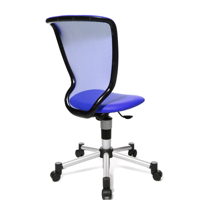 Blauer Kinderdrehstuhl mit ergonomischer Netzrückenlehne und verstellbarem Sitz.