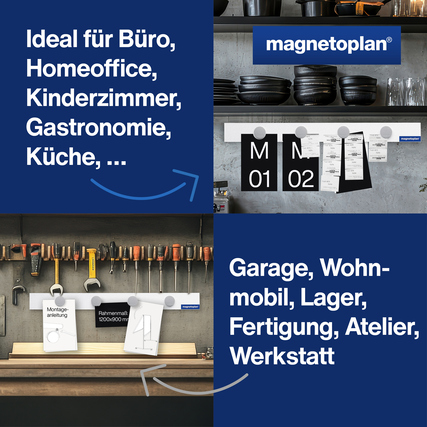 Praktische Magnetleiste zur Befestigung von Notizen und Werkzeug in verschiedenen Umgebungen.