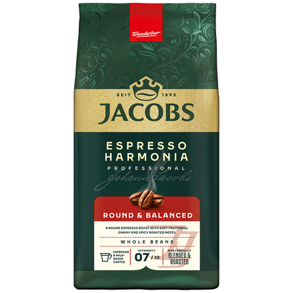 JACOBS Espresso Harmonia getreidig, fruchtig, würzig ganze Bohne 1.000 g/Pack.