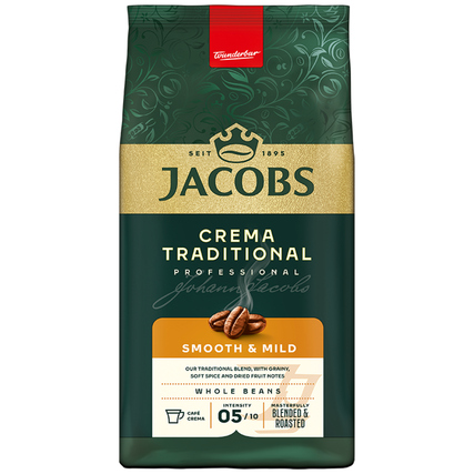 JACOBS Kaffee Crema Traditional getreidig, würzig, fruchtig ganze Bohne 1.000 g/Pack.
