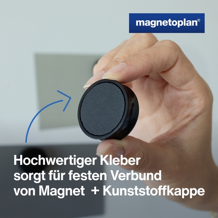 Schwarzer Ergo-Magnet mit ergonomischem Griffrand wird von Hand gehalten und zeigt die Unterseite.