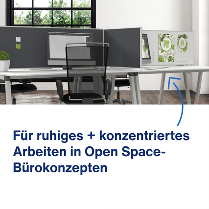 Pink Tischtrennwand VarioPin in einem modernen Open Space Büro mit Arbeitsplatz-Szenario.