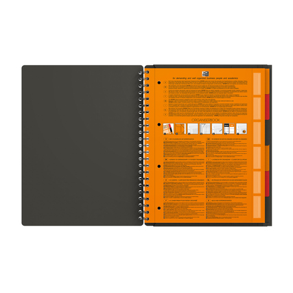 Oxford Collegeblock International Organiserbook DIN A4+ mit Gummizugmappe und Registern.