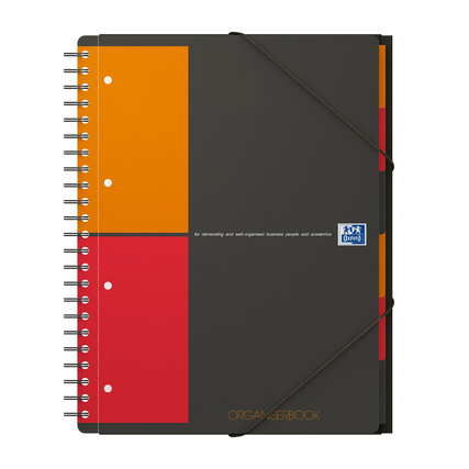 Oxford Collegeblock International Organiserbook DIN A4+ kariert 80g/m² Polypropylen grau/orange/rot 80 Bl.