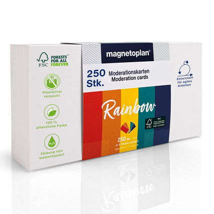 Verpackung von 250 bunten Moderationskarten mit verschiedenen Farben.
