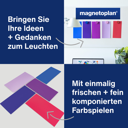 Moderationskarten in verschiedenen Farben, teilweise an einer Wand und auf einem Tisch liegend.