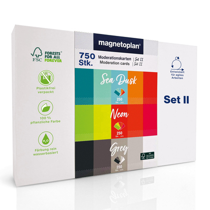 magnetoplan® Moderationskarte Set 2 20 x 10 cm (B x H) 120g/m² Papier farbig sortiert 3 x 250 St./Pack.