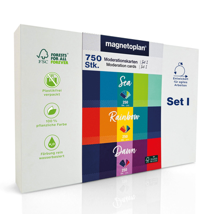magnetoplan® Moderationskarte Set 1 20 x 10 cm (B x H) 120g/m² Papier farbig sortiert 3 x 250 St./Pack.