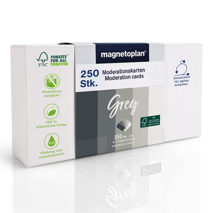 magnetoplan® Moderationskarte Grey 20 x 10 cm (B x H) 120g/m² Papier farbig sortiert 250 St./Pack.