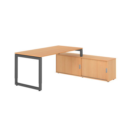 Hammerbacher Schreibtischkombination RSE16 Maße: Schreibtisch: 1.600 x 720-810 x 800 mm, Sideboard: 1.600 x 520 x 400 mm (B x H x T) Spanplatte, melaminharzbeschichtet buche