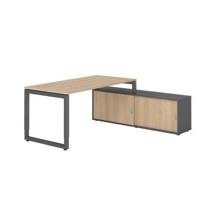 Hammerbacher Schreibtischkombination RSE16 Maße: Schreibtisch: 1.600 x 720-810 x 800 mm, Sideboard: 1.600 x 520 x 400 mm (B x H x T) Spanplatte, melaminharzbeschichtet eiche