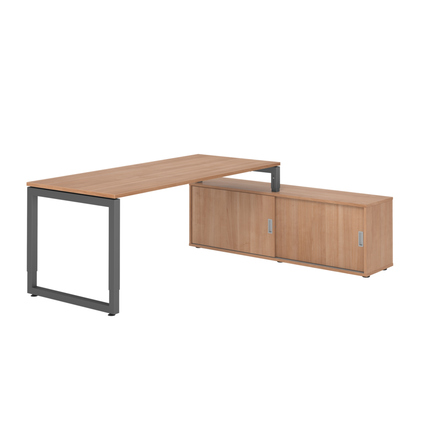 Hammerbacher Schreibtischkombination RSE19 Maße: Schreibtisch: 1.800 x 720-810 x 800 mm, Sideboard: 1.600 x 520 x 400 mm (B x H x T) Spanplatte, melaminharzbeschichtet nussbaum