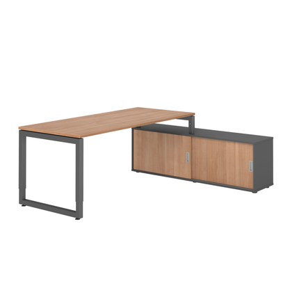 Hammerbacher Schreibtischkombination RSE19 Maße: Schreibtisch: 1.800 x 720-810 x 800 mm, Sideboard: 1.600 x 520 x 400 mm (B x H x T) Spanplatte, melaminharzbeschichtet nussbaum