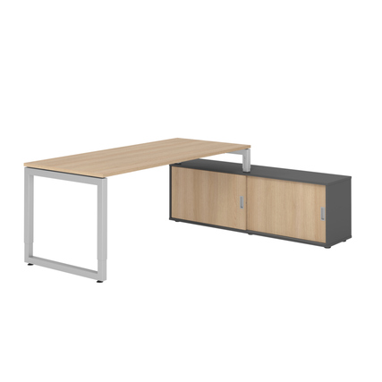 Hammerbacher Schreibtischkombination RSE19 Maße: Schreibtisch: 1.800 x 720-810 x 800 mm, Sideboard: 1.600 x 520 x 400 mm (B x H x T) Spanplatte, melaminharzbeschichtet eiche
