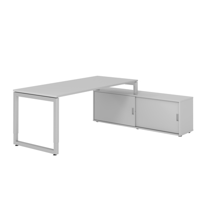 Hammerbacher Schreibtischkombination RSE19 Maße: Schreibtisch: 1.800 x 720-810 x 800 mm, Sideboard: 1.600 x 520 x 400 mm (B x H x T) Spanplatte, melaminharzbeschichtet grau