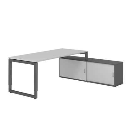 Hammerbacher Schreibtischkombination RSE19 Maße: Schreibtisch: 1.800 x 720-810 x 800 mm, Sideboard: 1.600 x 520 x 400 mm (B x H x T) Spanplatte, melaminharzbeschichtet grau