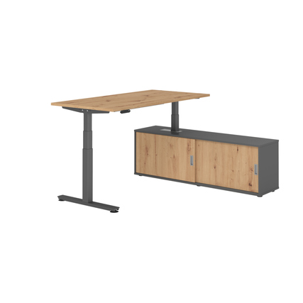 Hammerbacher Schreibtischkombination XDSM16 Maße: Schreibtisch: 1.600 x 630-1.270 x 800 mm, Sideboard: 1.600 x 520 x 400 mm (B x H x T) Spanplatte, melaminharzbeschichtet asteiche