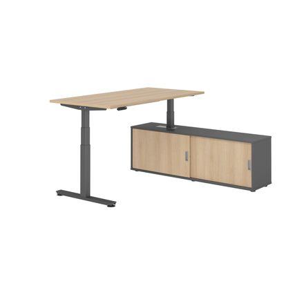 Hammerbacher Schreibtischkombination XDSM16 Maße: Schreibtisch: 1.600 x 630-1.270 x 800 mm, Sideboard: 1.600 x 520 x 400 mm (B x H x T) Spanplatte, melaminharzbeschichtet eiche