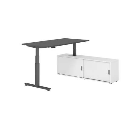 Hammerbacher Schreibtischkombination XDSM16 Maße: Schreibtisch: 1.600 x 630-1.270 x 800 mm, Sideboard: 1.600 x 520 x 400 mm (B x H x T) Spanplatte, melaminharzbeschichtet graphit