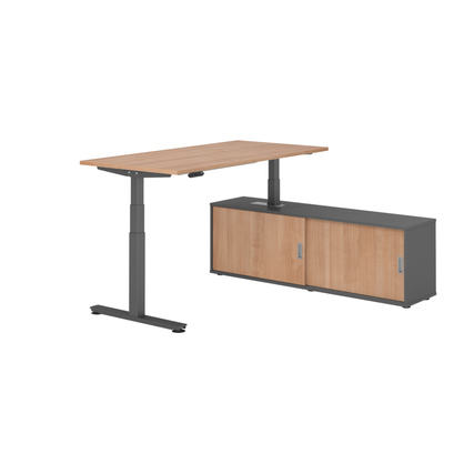 Hammerbacher Schreibtischkombination XDSM16 Maße: Schreibtisch: 1.600 x 630-1.270 x 800 mm, Sideboard: 1.600 x 520 x 400 mm (B x H x T) Spanplatte, melaminharzbeschichtet nussbaum