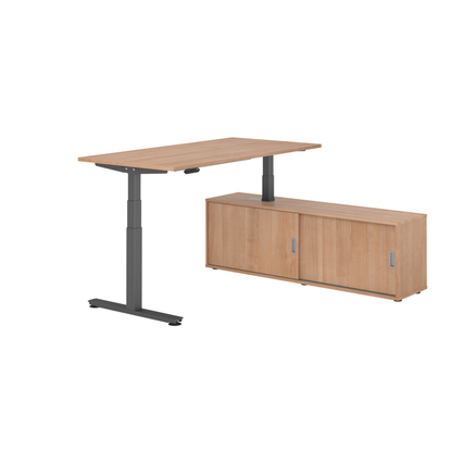 Hammerbacher Schreibtischkombination XDSM16 Maße: Schreibtisch: 1.600 x 630-1.270 x 800 mm, Sideboard: 1.600 x 520 x 400 mm (B x H x T) Spanplatte, melaminharzbeschichtet nussbaum