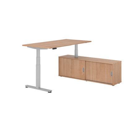 Hammerbacher Schreibtischkombination XDSM16 Maße: Schreibtisch: 1.600 x 630-1.270 x 800 mm, Sideboard: 1.600 x 520 x 400 mm (B x H x T) Spanplatte, melaminharzbeschichtet nussbaum