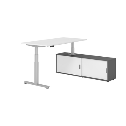 Hammerbacher Schreibtischkombination XDSM16 Maße: Schreibtisch: 1.600 x 630-1.270 x 800 mm, Sideboard: 1.600 x 520 x 400 mm (B x H x T) Spanplatte, melaminharzbeschichtet weiß