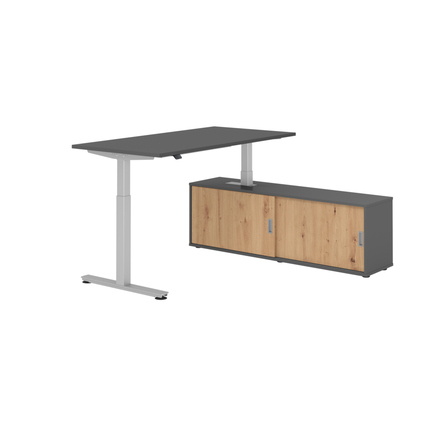 Hammerbacher Schreibtischkombination XMST16 Maße: Schreibtisch: 1.600 x 710-1.200 x 800 mm, Sideboard: 1.600 x 520 x 400 mm (B x H x T) Spanplatte, melaminharzbeschichtet graphit