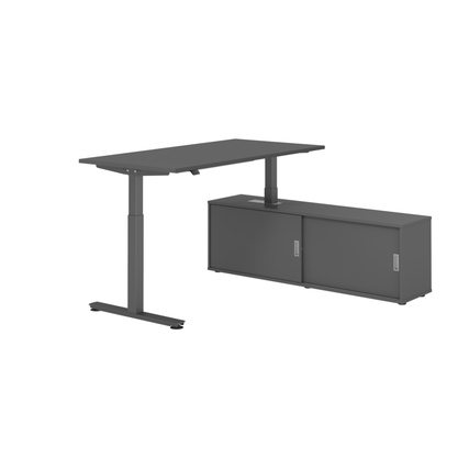 Hammerbacher Schreibtischkombination XMST16 Maße: Schreibtisch: 1.600 x 710-1.200 x 800 mm, Sideboard: 1.600 x 520 x 400 mm (B x H x T) Spanplatte, melaminharzbeschichtet graphit