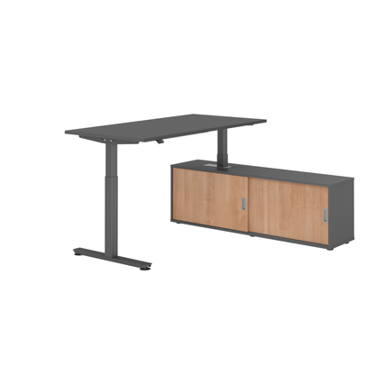 Hammerbacher Schreibtischkombination XMST16 Maße: Schreibtisch: 1.600 x 710-1.200 x 800 mm, Sideboard: 1.600 x 520 x 400 mm (B x H x T) Spanplatte, melaminharzbeschichtet graphit