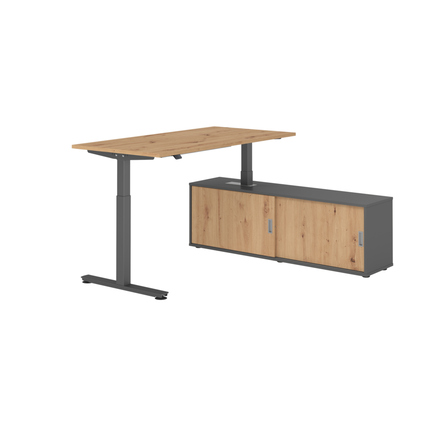 Hammerbacher Schreibtischkombination XMST16 Maße: Schreibtisch: 1.600 x 710-1.200 x 800 mm, Sideboard: 1.600 x 520 x 400 mm (B x H x T) Spanplatte, melaminharzbeschichtet asteiche