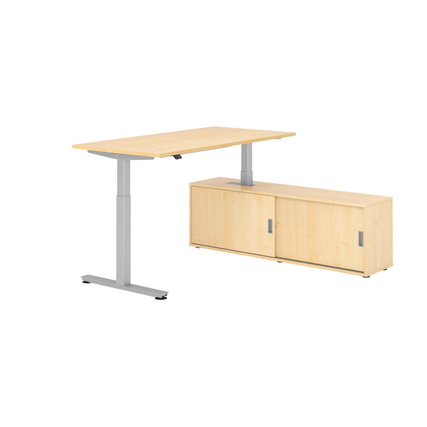 Hammerbacher Schreibtischkombination XMST16 Maße: Schreibtisch: 1.600 x 710-1.200 x 800 mm, Sideboard: 1.600 x 520 x 400 mm (B x H x T) Spanplatte, melaminharzbeschichtet ahorn